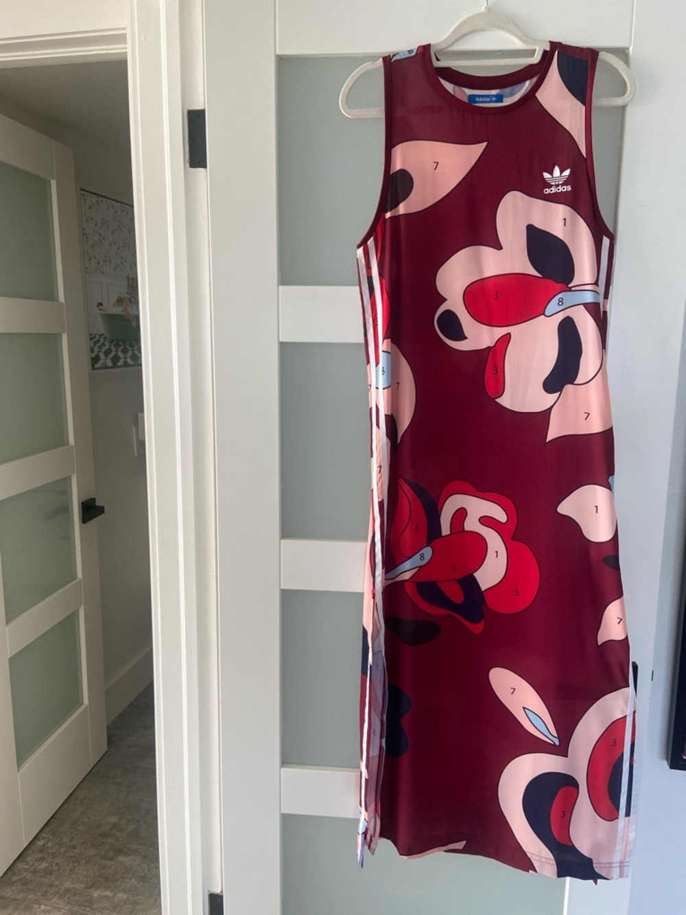 adidas Burgundy Floral Print Sleeveless Midi Dress